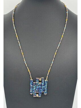 Artisan-Made Necklace Blue Seed Beads Swarovski Crystals W/Sterling Silver Clasp